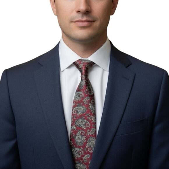 Vintage Allyn St. George Red Blue Paisley Tie Mens Designer Neck Tie 58" - Picture 2 of 6